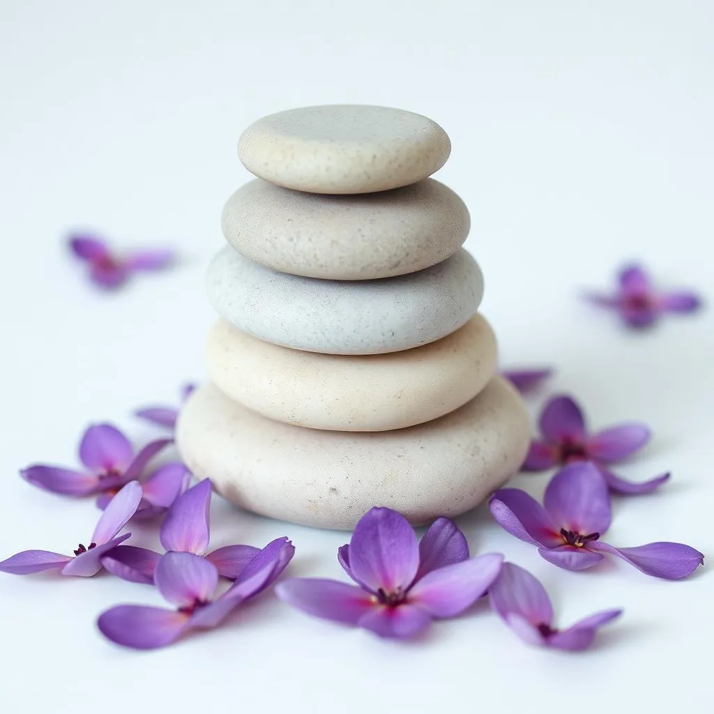 Smooth wellness stones with lavender petals